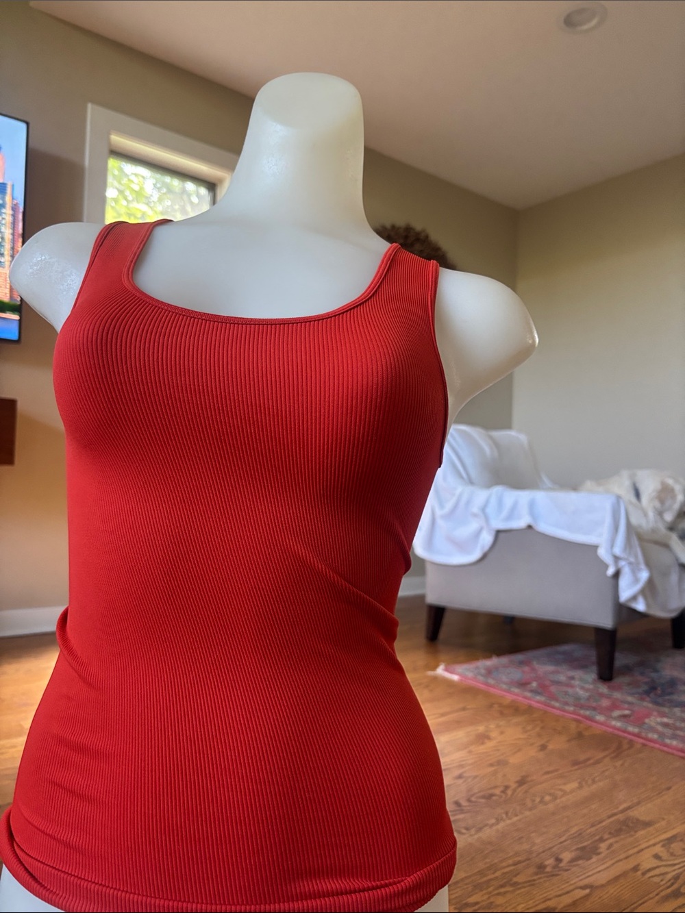 Slim Ribbed Tank Top in Red one size
